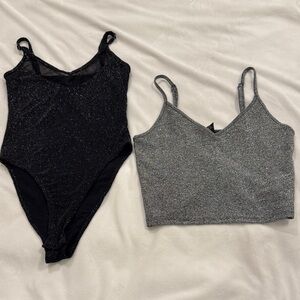 NEW | Forever 21 Black and Silver Sparkle Bodysuit and Tank Top Bundle